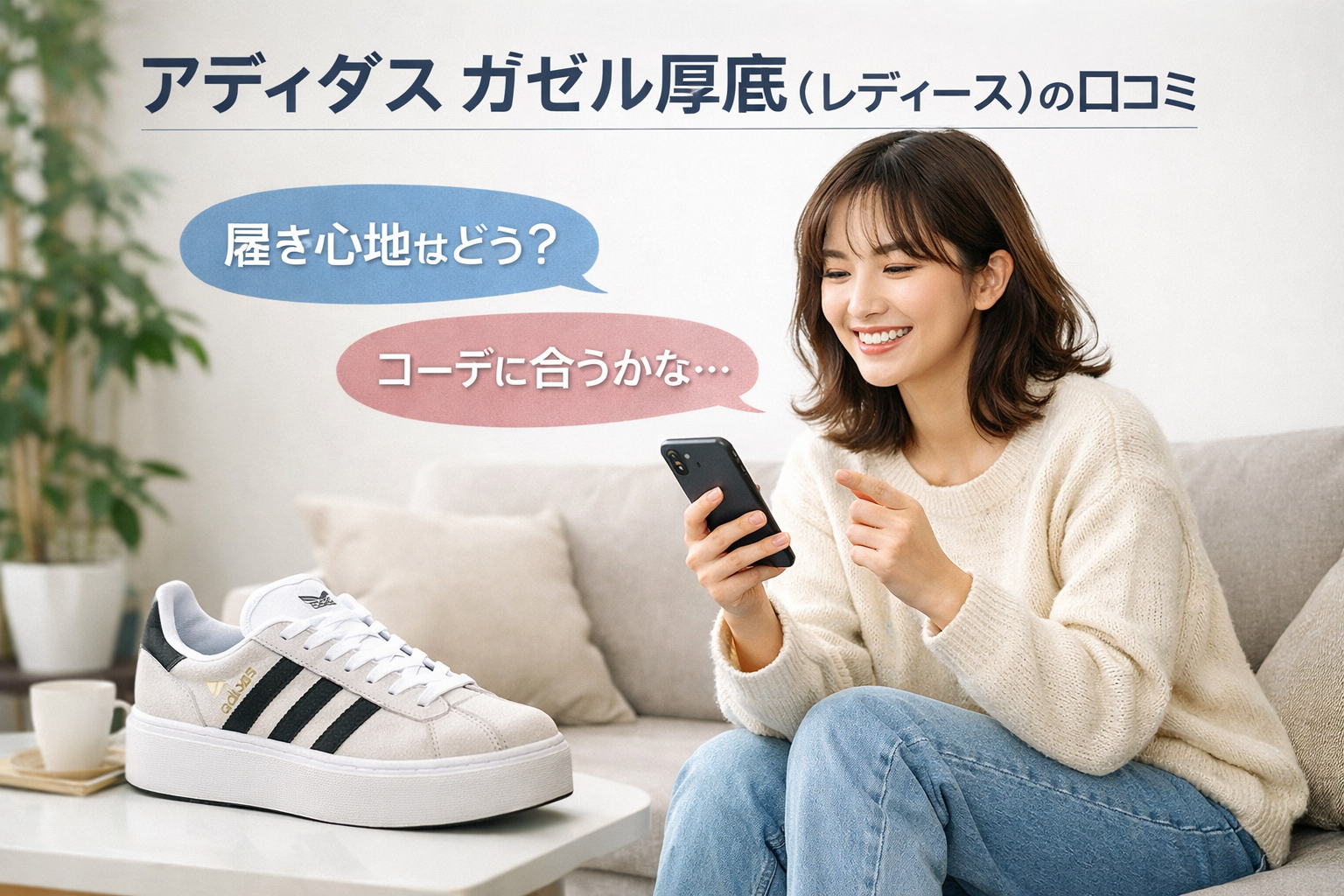 【アディダス】ガゼル厚底(レディース) の口コミ！サイズ感や履き心地イメージ画像