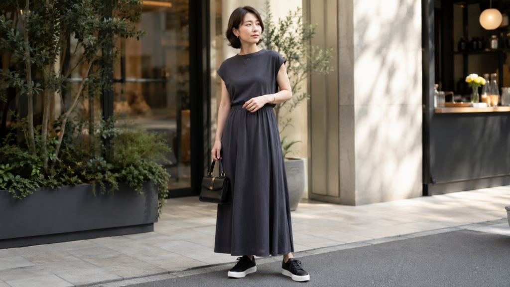 黒ワンピースの女性