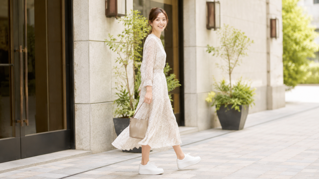 爽やかな白ワンピースの女性